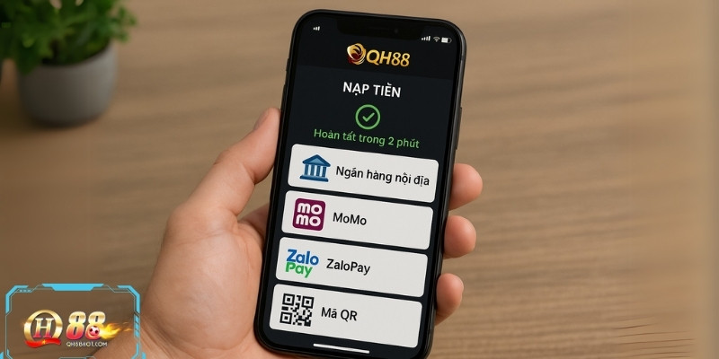 Giao diện nạp rút tại QH88 tích hợp nhiều phương thức tiện lợi.