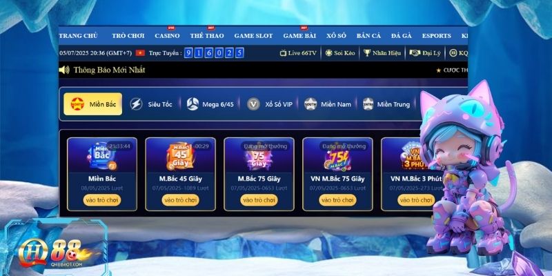 Giao diện xổ số QH88 hiển thị kết quả trực tiếp, rõ ràng.